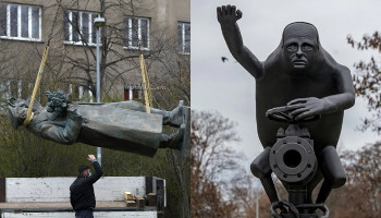 В Праге установили памятник Путину в виде орка, закручивающего газовый кран