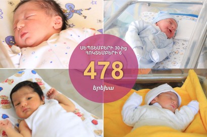 Սեպտմբերի 30-ից հոկտեմբերի 6-ը մայրաքաղաքում ծնվել է 478 երեխա