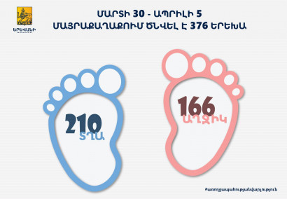 Մարտի 30-ից ապրիլի 5-ը մայրաքաղաքում ծնվել է 376 երեխա