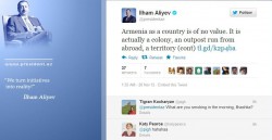 Ալիևի գրառումը Twitter-ում`Հայաստանը իրենից ոչ մի արժեք չներկայացնող երկիր է