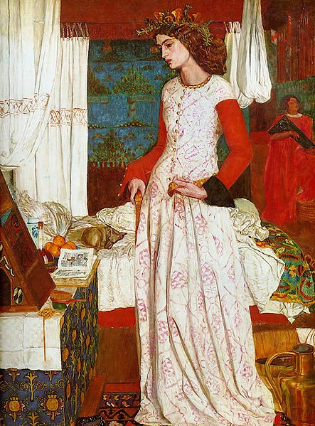 «Королева Джиневра», Уильям Моррис. Здесь изображена жена художника — Джейн Моррис 1858 г., галерея Тейт, Лондон